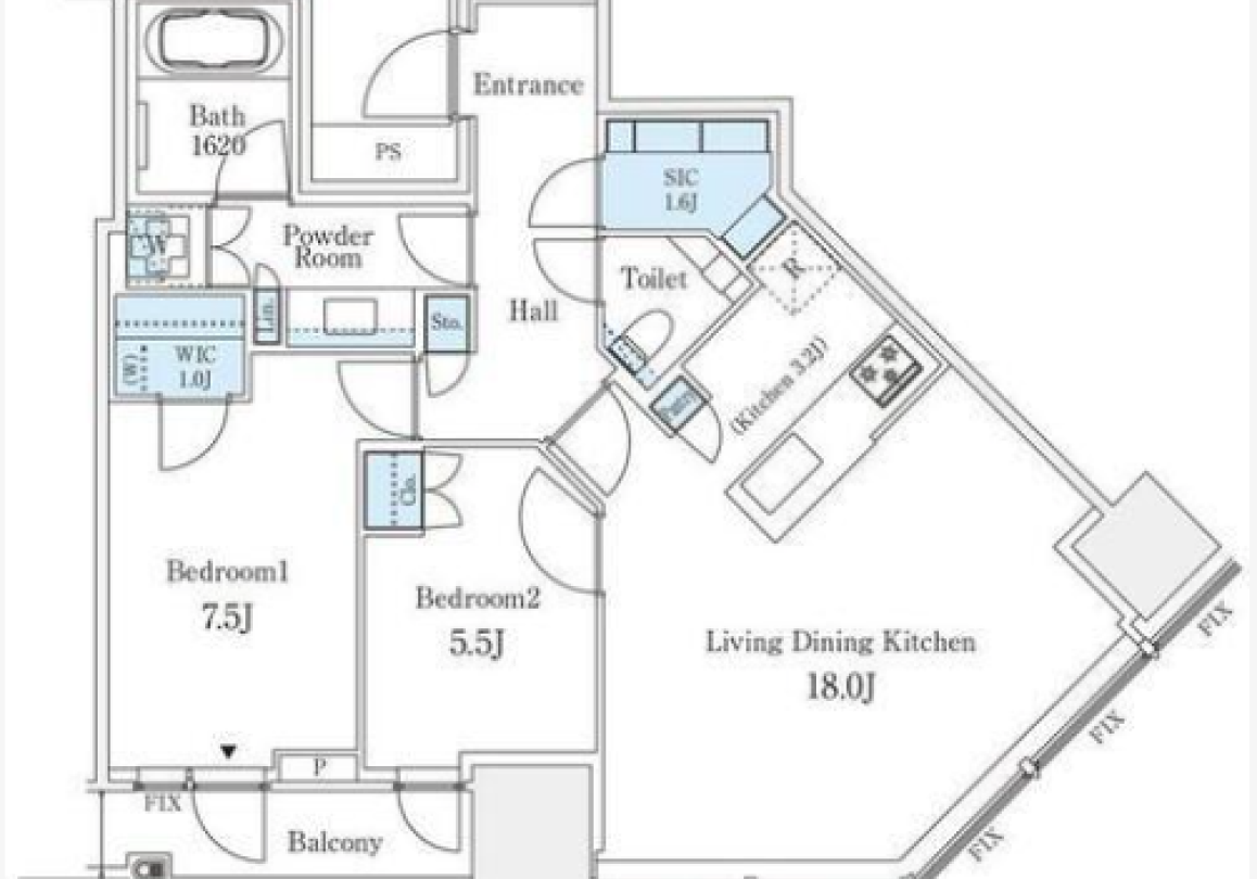 15階 / 55.20㎡ / 2LDK 写真2